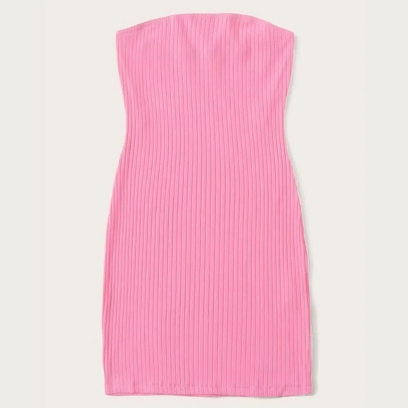 NEW! Pink Ribbed Knit Strapless Bodycon Mini Dress - Picture 1 of 8